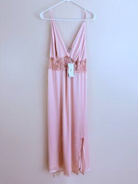 NWT Angela Moda Silk Blend Lace Trim Slip Maxi Dress Size XL
